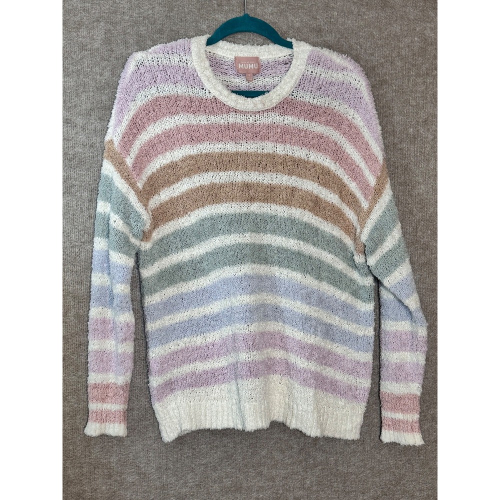 Show Me Your Mumu Sweater Open Knit S Pastel Striped Knit Crewneck Boho